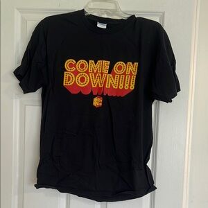 Black T-Shirt with 'Come On Down' Graphic